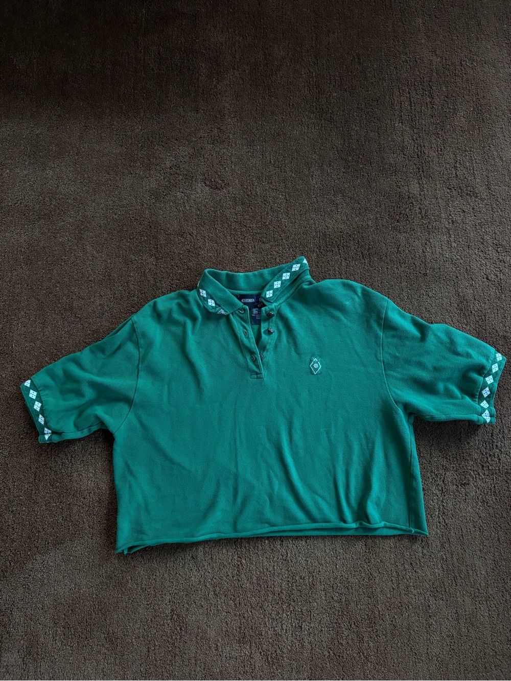 Escada Sport Teal Green Cropped Polo with Diamond Trim